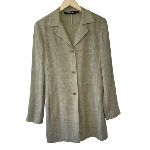 Emanuel Ungaro Tan Three Button Long Blazer Jacket Sz 4 - Picture 3 of 7